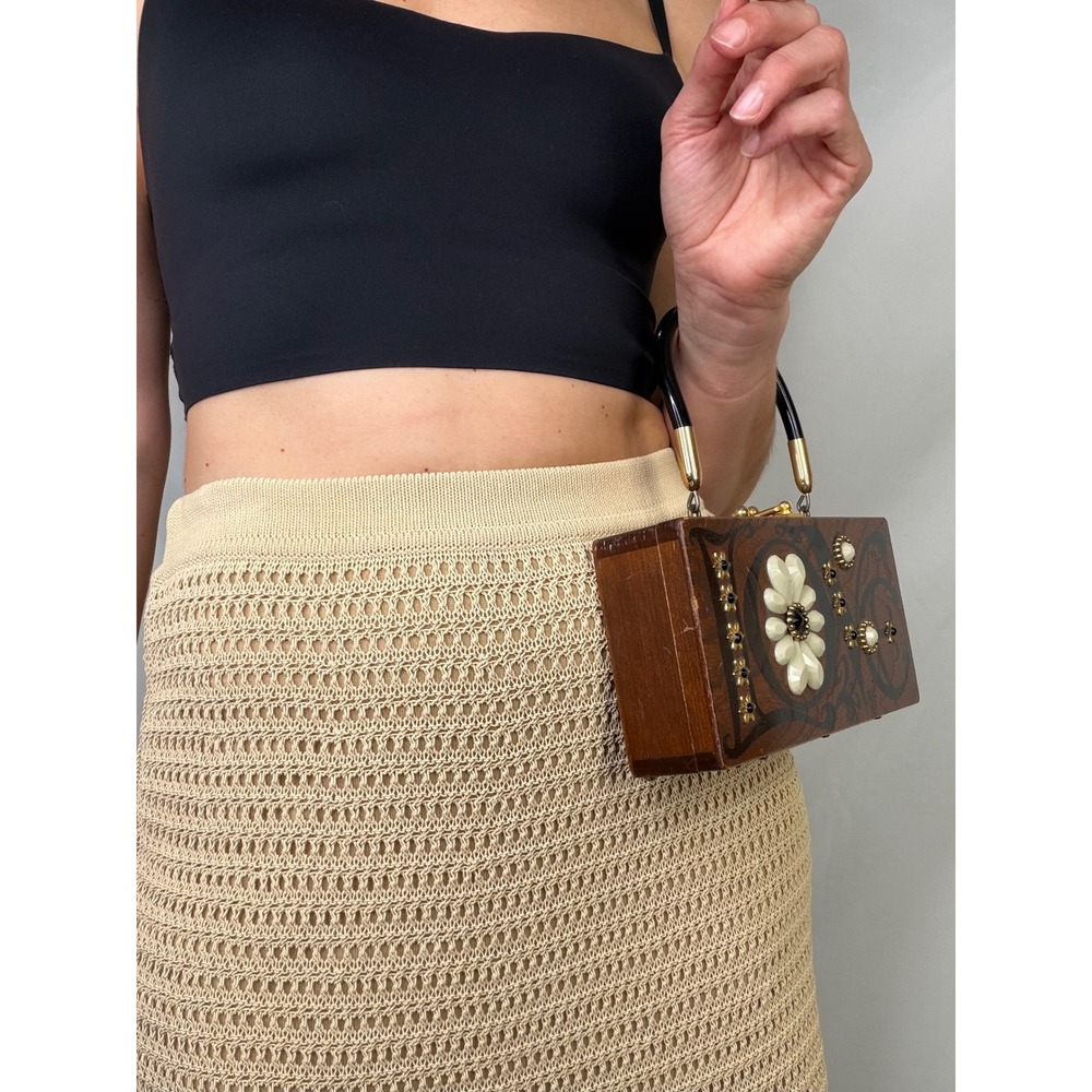 Enid Collins Original Box Bag LOVE Vintage Wood Top Handle Handbag Purse 1960s - Picture 16 of 17